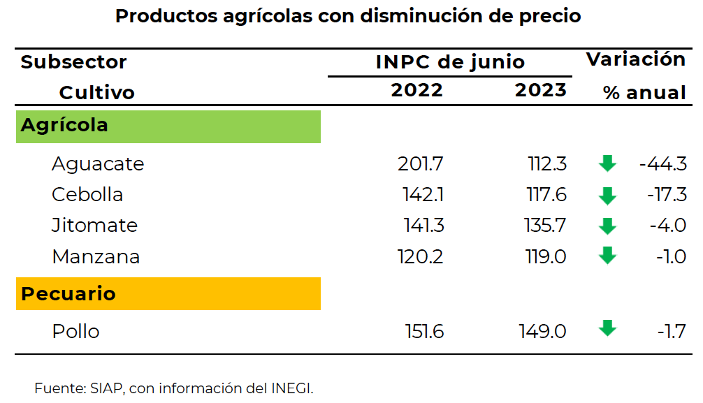 Más producción redujo precios de carne de pollo, aguacate, jitomate y chile